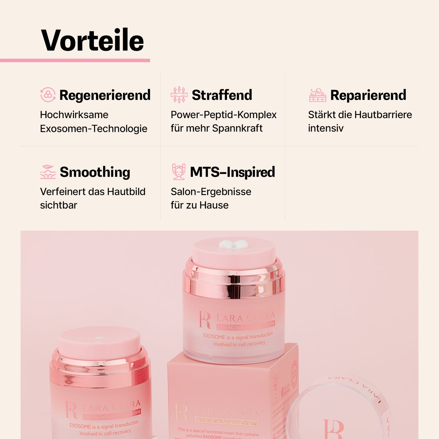 LARA CLARA – Anti-Aging Gesichtscreme mit Peptiden für glattere Haut